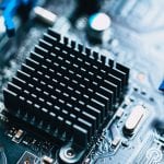 aluminum heat sink install at computer circuit board for cooling chips.