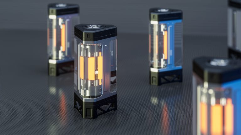 Sci-fi energy power device. Futuristic military battery. 3d render